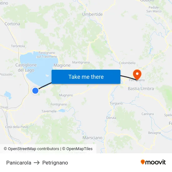 Panicarola to Petrignano map