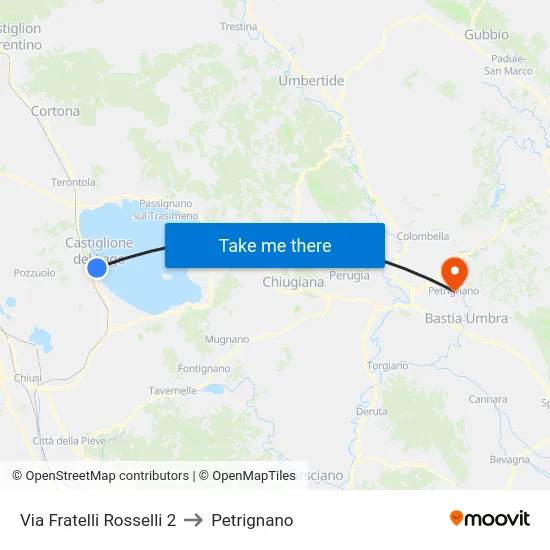 Via Fratelli Rosselli 2 to Petrignano map
