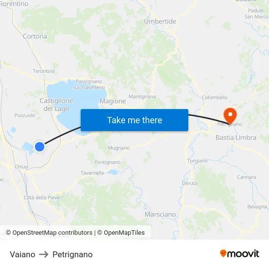 Vaiano to Petrignano map