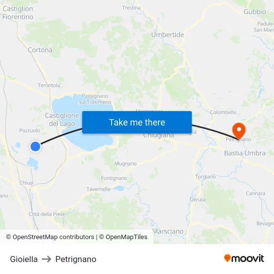 Gioiella to Petrignano map