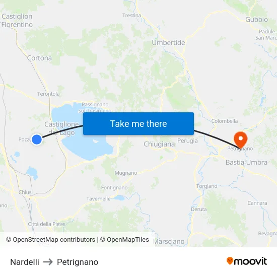 Nardelli to Petrignano map