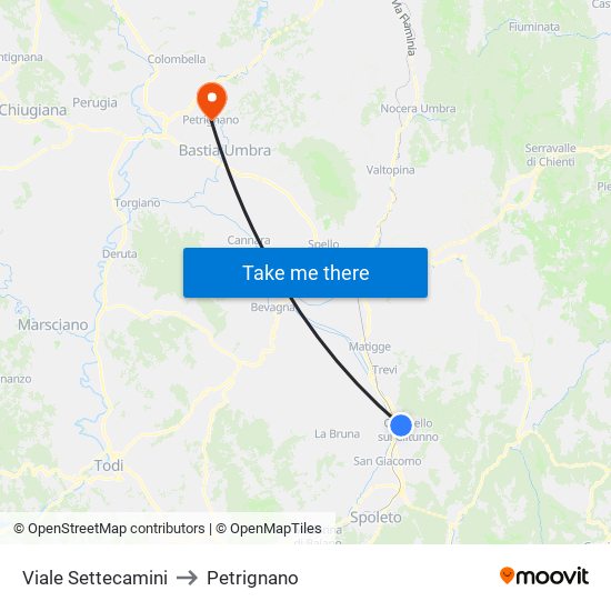 Viale Settecamini to Petrignano map