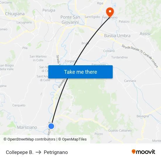 Collepepe Borgo to Petrignano map