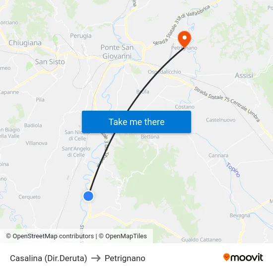 Casalina (Dir.Deruta) to Petrignano map