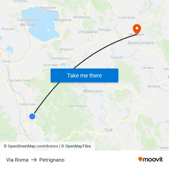 Via Roma to Petrignano map