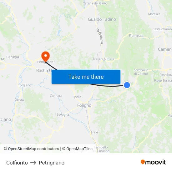Colfiorito to Petrignano map