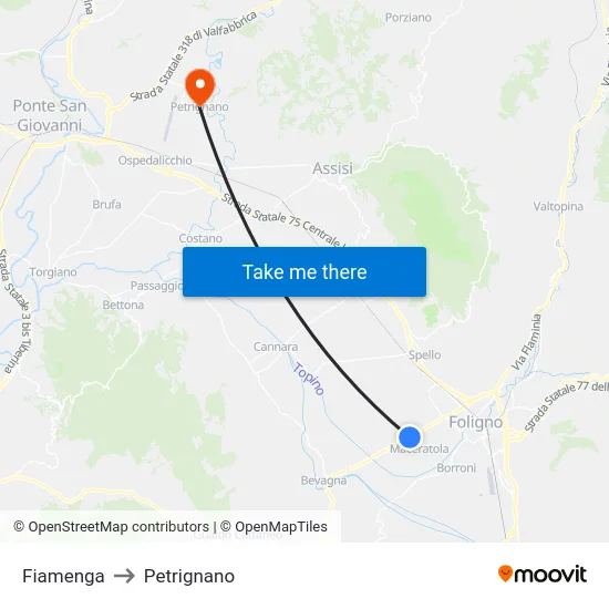 Fiamenga to Petrignano map