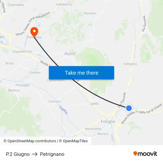 P.2 Giugno to Petrignano map