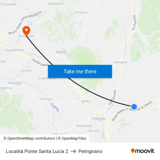 Santa Lucia Bridge Location 2 to Petrignano map