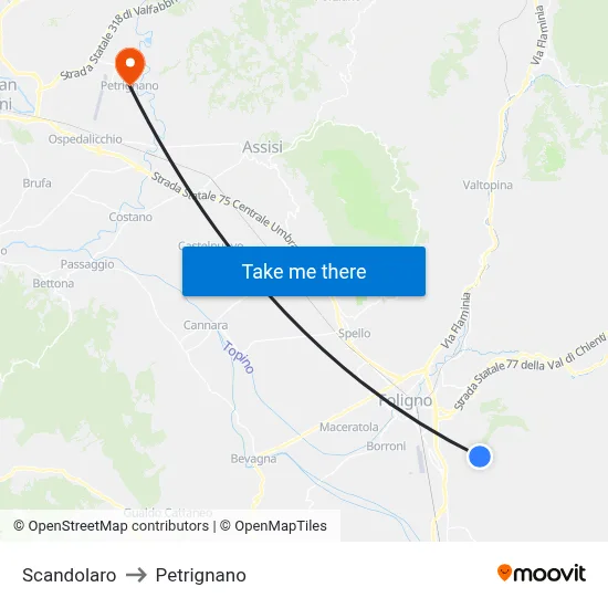 Scandolaro to Petrignano map