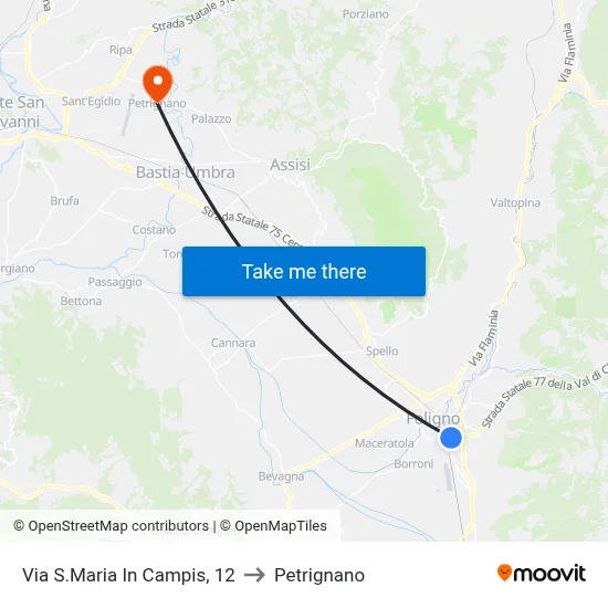 Santa Maria in Campis Street, 12 to Petrignano map