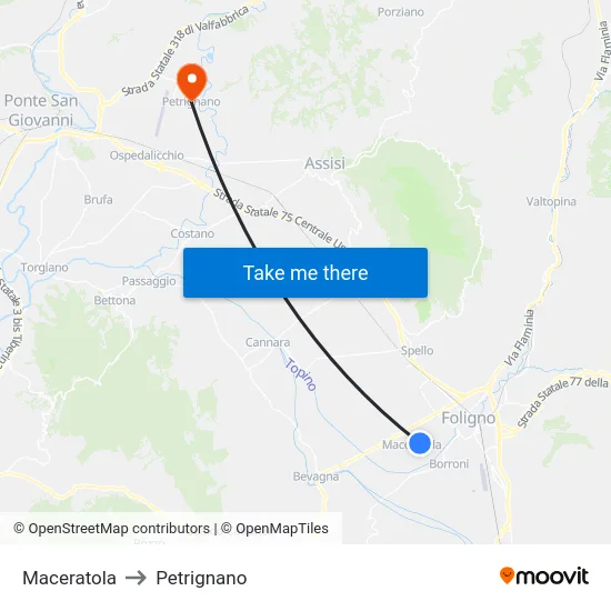 Maceratola to Petrignano map
