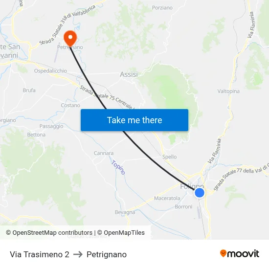 Via Trasimeno 2 to Petrignano map