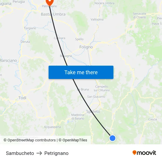 Sambucheto to Petrignano map
