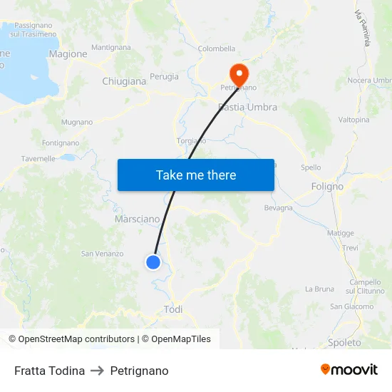 Fratta Todina to Petrignano map