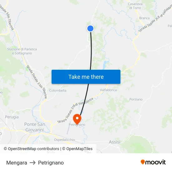 Mengara to Petrignano map