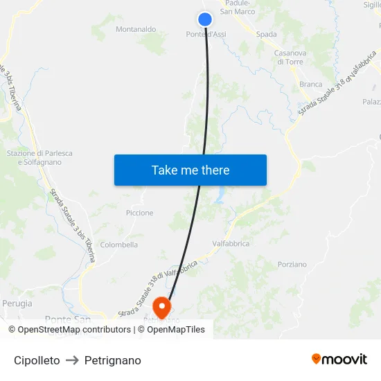 Cipolleto to Petrignano map