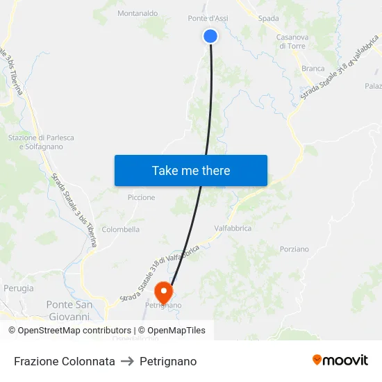 Frazione Colonnata to Petrignano map