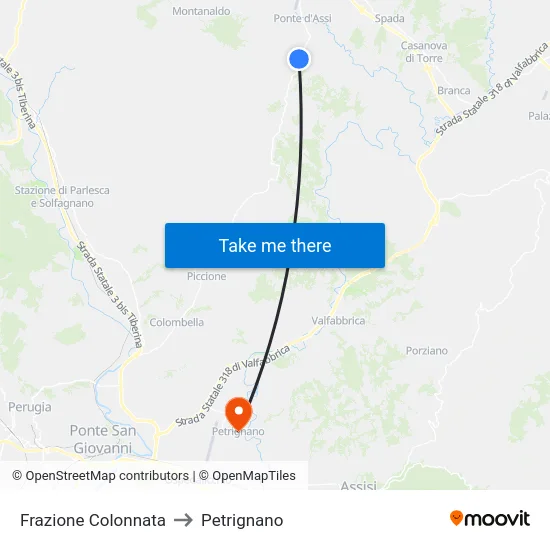 Frazione Colonnata to Petrignano map