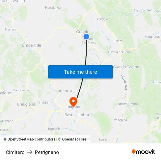 Cemetery to Petrignano map