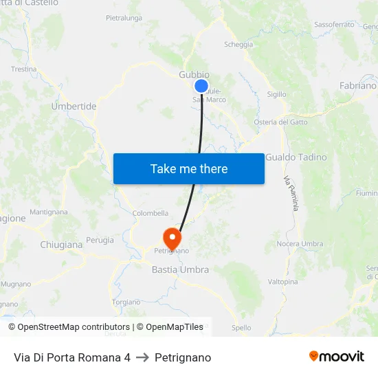 Via Porta Romana 4 to Petrignano map