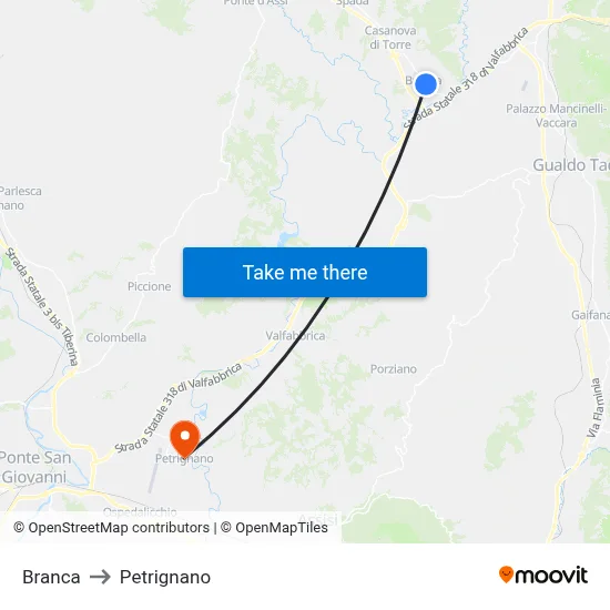 Branca to Petrignano map