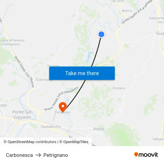 Carbonesca to Petrignano map