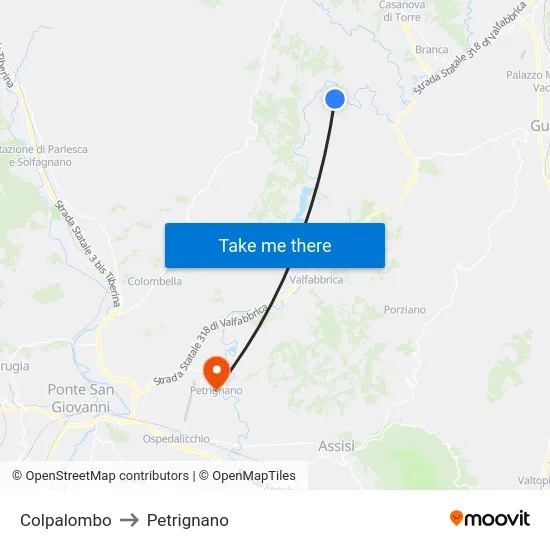 Colpalombo to Petrignano map