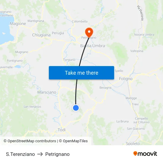 S.Terenziano to Petrignano map