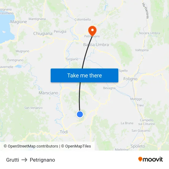 Grutti to Petrignano map