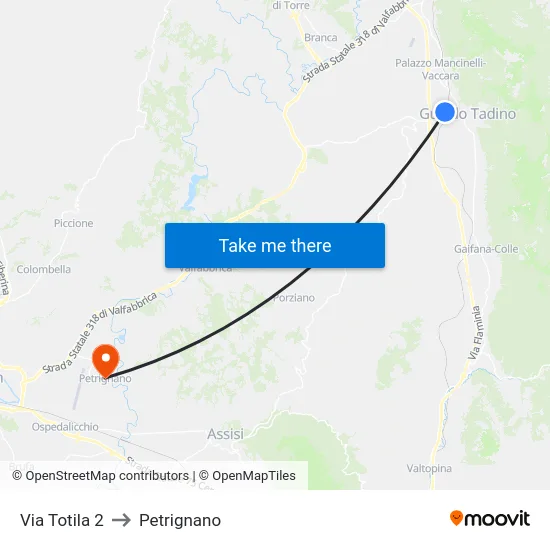 Via Totila 2 to Petrignano map