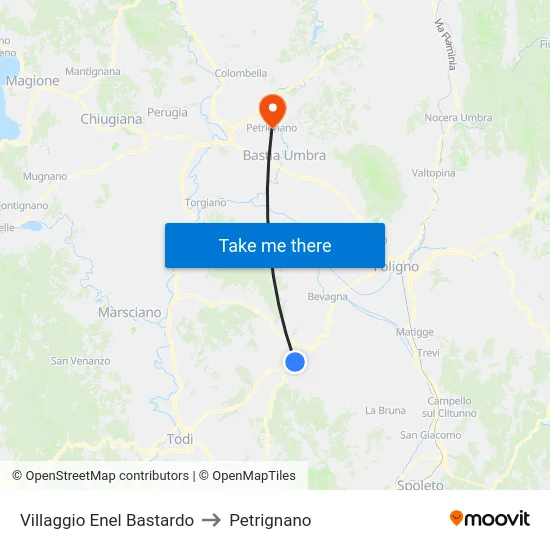 Villaggio Enel Bastardo to Petrignano map