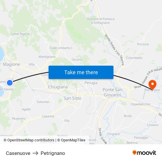 Casenuove to Petrignano map