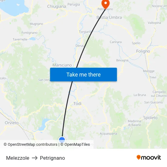 Melezzole to Petrignano map