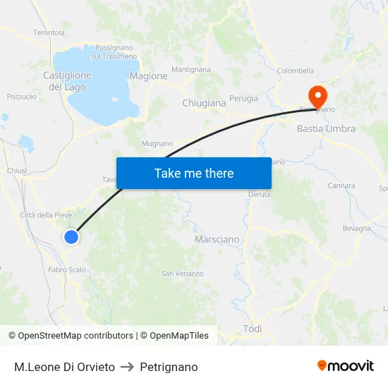 M.Leone Di Orvieto to Petrignano map