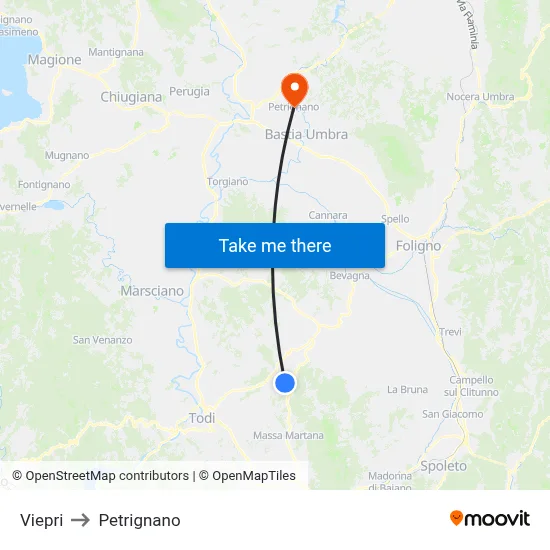 Viepri to Petrignano map