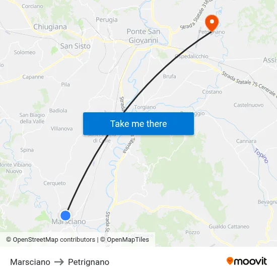 Marsciano to Petrignano map