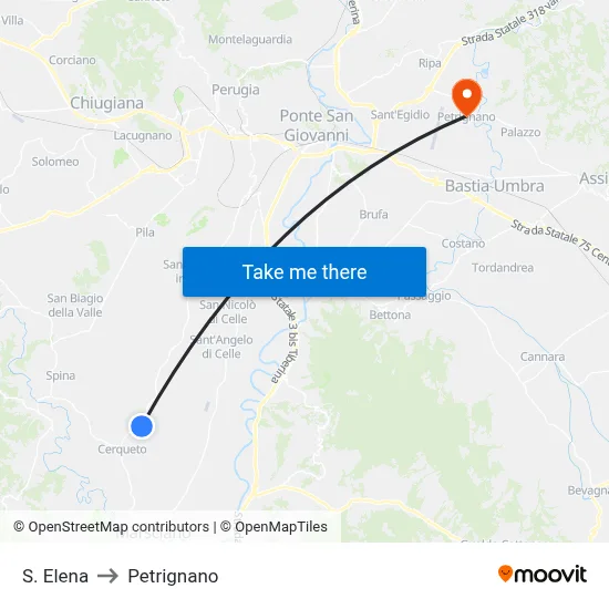 S. Elena to Petrignano map
