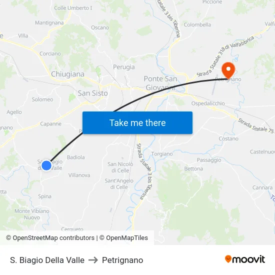 S. Biagio Della Valle to Petrignano map