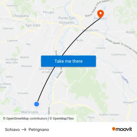 Schiavo to Petrignano map