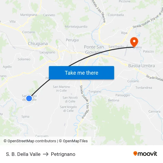 St. B. Della Valle to Petrignano map