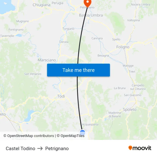 Castel Todino to Petrignano map