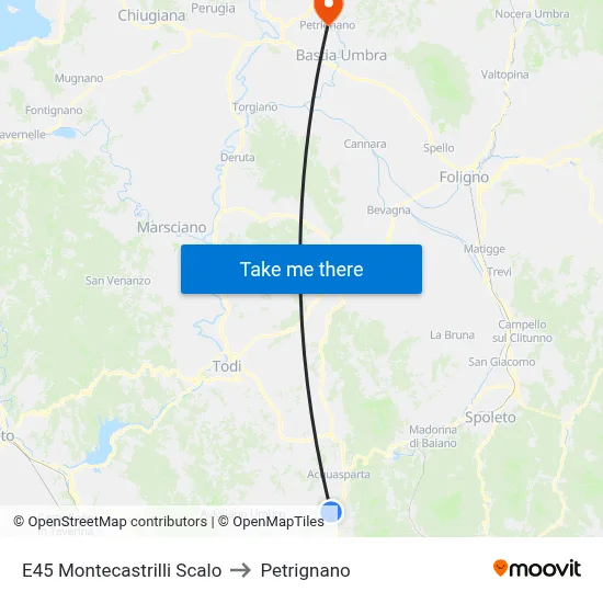 E45 Montecastrilli Station to Petrignano map