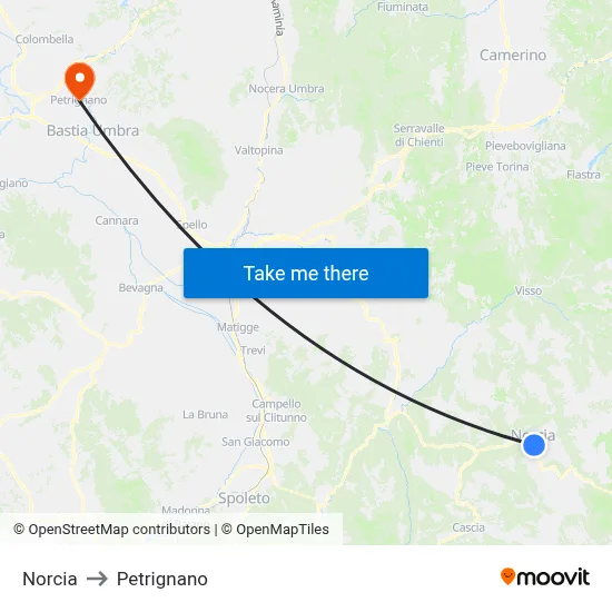 Norcia to Petrignano map