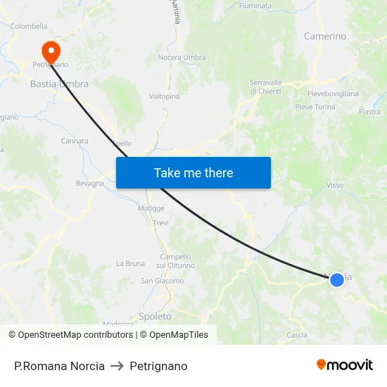 Porta Romana Norcia to Petrignano map