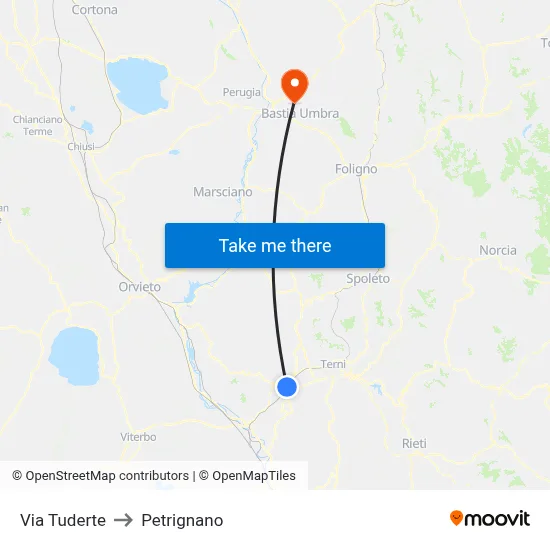 Via Tuderte to Petrignano map