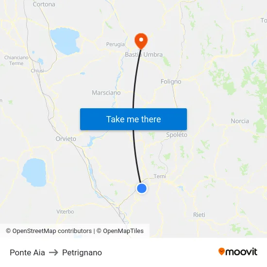 Ponte Aia to Petrignano map