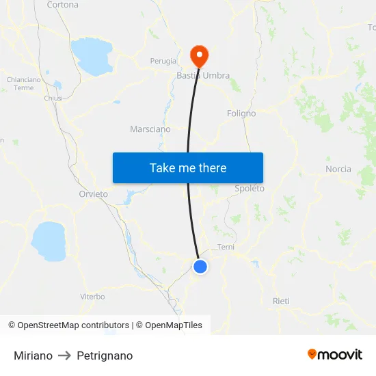 Miriano to Petrignano map