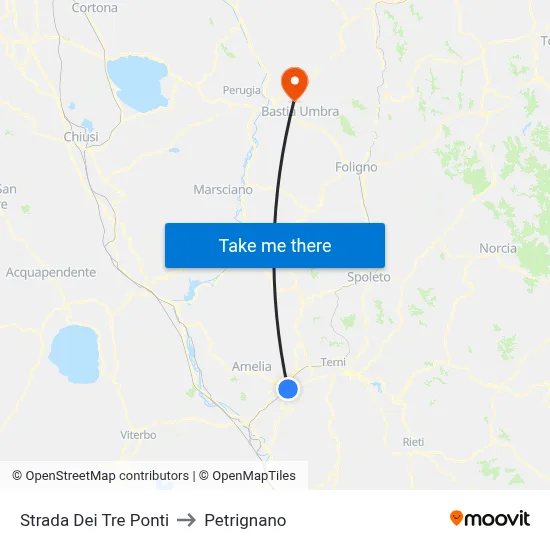 Tre Ponti Road to Petrignano map