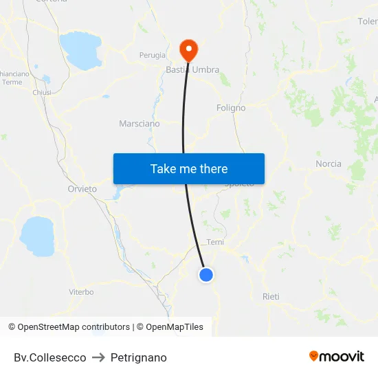 Collesecco Junction to Petrignano map